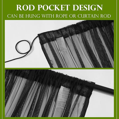 RYB HOME 2 Panels Porch Screen Mesh Outdoor Curtains Lightweight Mosquito Netting for Patio Gazebo Pool Hut Bug Netting Size Adjustable, Black, 118 inches Wide x 108 inches Long