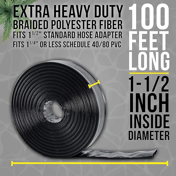U.S. Pool Supply Pool Backwash Hose 1 1/2 Inch Diameter x 100 Feet - Discharge Hose for Pump, Sand Filter & Sump Pump Hoses - Burst Resistant Lay Flat Drainage Hoses for Inground & Above Ground Pools