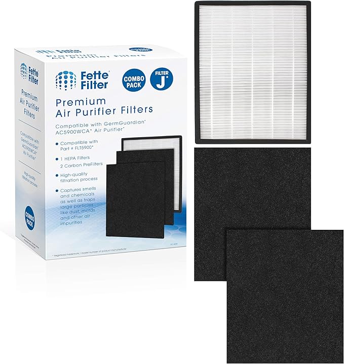 Fette Filter - Premium H13 True HEPA Replacement Filter J Compatible with GermGuardian FLT5900 for AC5900WCA & AC5900WDLX Air Purifier includes 1 Hepa 2 Activated Charcoal Filter.