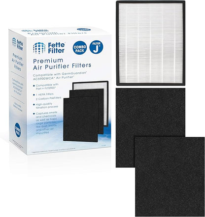 Fette Filter - Premium H13 True HEPA Replacement Filter J Compatible with GermGuardian FLT5900 for AC5900WCA & AC5900WDLX Air Purifier includes 1 Hepa 2 Activated Charcoal Filter.