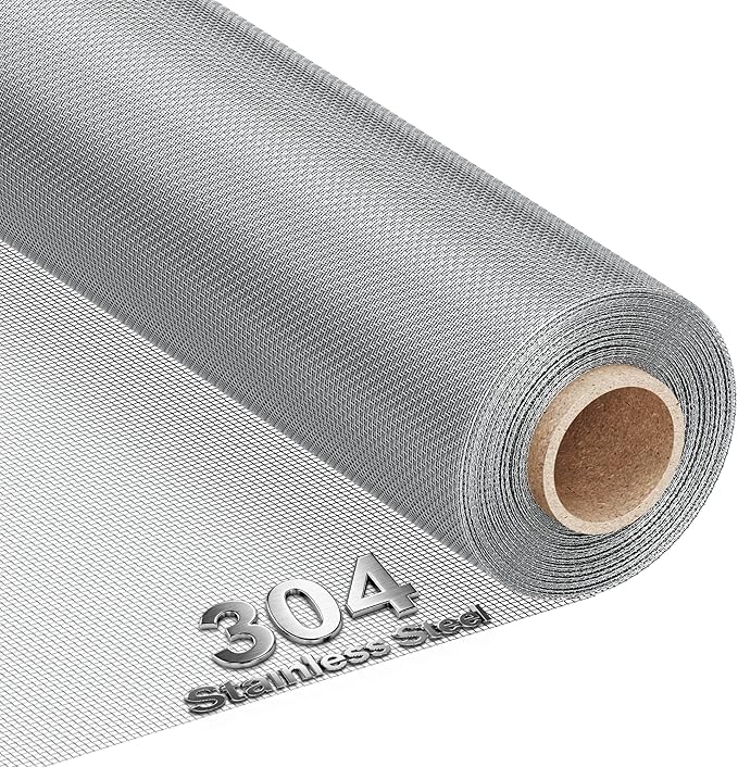 MAGZO 304 Stainless Steel Mesh Screen Roll 47in x 10ft - 22 Mesh Pet Proof Metal Window Screen Replacement, Screen Door Mesh for Patio,Porch,Pet,Cage,Vent Cover,Filter,Gutter Guard,Rodent Protection
