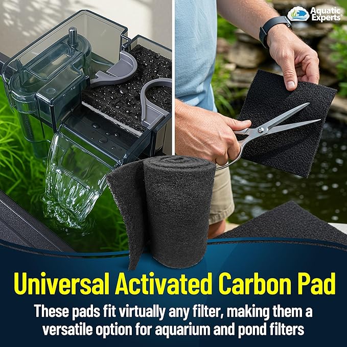 Aquarium Carbon Pad – Cut‑to‑Fit Carbon Infused Filter Pad Media for Crystal Clear Fish Tanks and Ponds, 3/8"–1/2" Thick (18 Inch Width, 36 Inch Long)