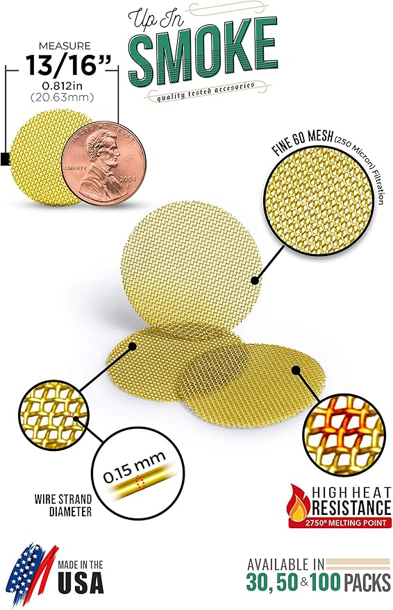 Made in The USA - 50 13/16 Inch (.8125") Brass Mesh Pipe Screen Filters