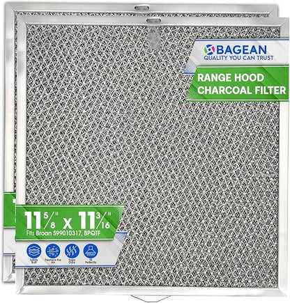 Stove Hood Vent Filter 11.6” x 11.2” BPQTF S99010317 Compatible with Broan Range Hood Filter Replacement for Ductless Overhead - Metal Mesh Filters Grease and Carbon Freshens Kitchen Oven Air (2-Pk)