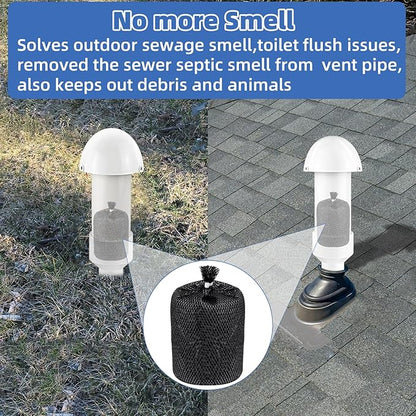 1.5 Inch Vent Stack Pipe Filter,Septic Tank Filter Vent Sewer Vents Cap for PVC Roof ABS Pipe Plumbing,Roof Vents Filters Remove Outdoor Septic and Sewer Odors&Improve Yard Patio Air,with Mushroom Cap