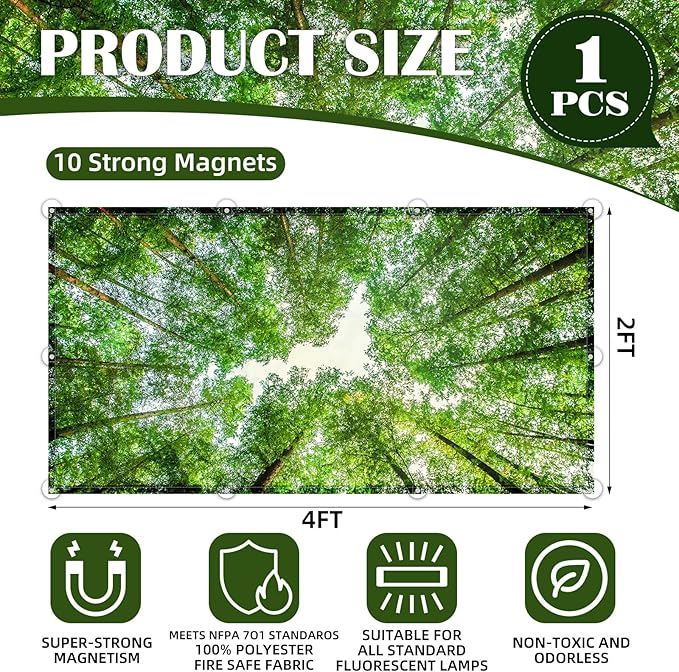 Fluorescent Light Covers - Classroom Covers for Ceiling Lights, 1 PCS 4 x 2 Feet Magnetic Light Filters, Classroom, Office Decor (Spring & Forest)