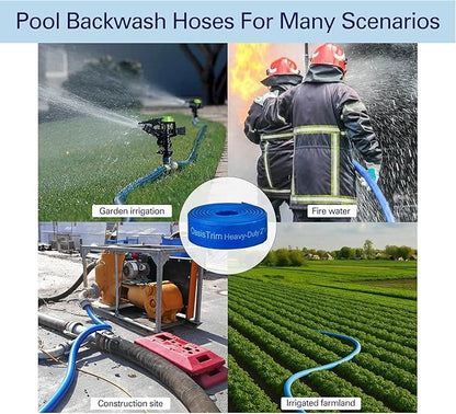 2" x 100FT Pool Backwash Hose, Heavy-Duty Pool Hose, Lay Flat Discharge Hose, Durable Burst Resistant, Pool Filter Pump Water Drainage, Sump Pump Discharge, with 2 Clamps