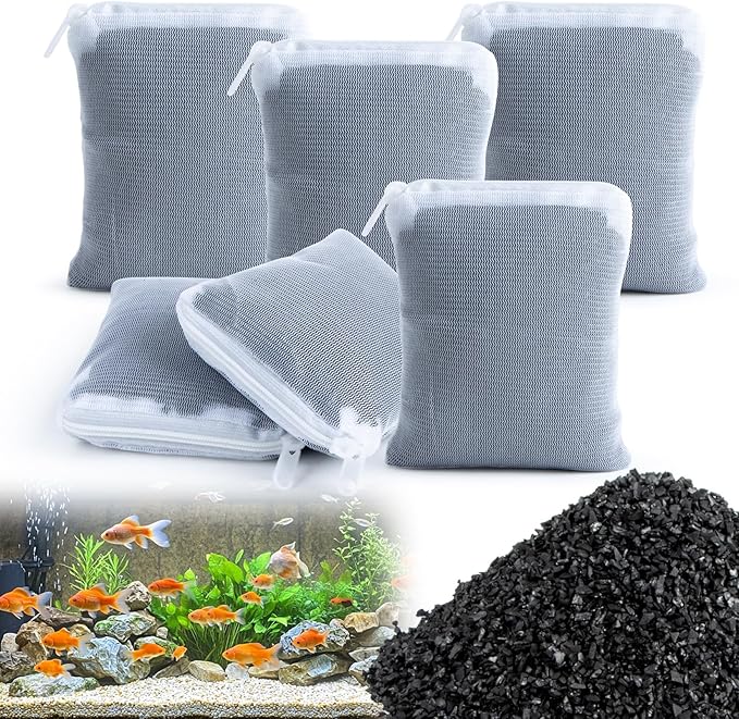 MAQIHAN 1.7 LB Activated Charcoal - Activated Carbon Aquarium Filter Media Charcoal Pellets for Fish Tank Supplies Media Bags for Aquarium Coconut Shell (780 gram,6 Nylon Bags)
