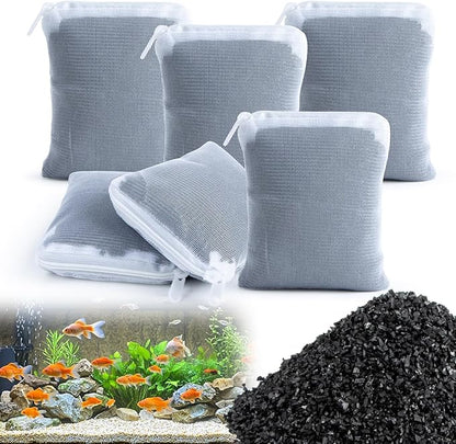 MAQIHAN 1.7 LB Activated Charcoal - Activated Carbon Aquarium Filter Media Charcoal Pellets for Fish Tank Supplies Media Bags for Aquarium Coconut Shell (780 gram,6 Nylon Bags)