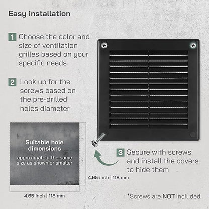 Vent Systems 6'' x 6'' Inch Black Soffit Vent Cover - Pack of 100 - Flat Square Air Vent Louver - Grille Cover - Built-in Insect Screen - HVAC Vents for Bathroom, Home Office, Kitchen 6x6 Inch