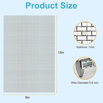 4 Pcs 13x9 (33cmx23cm) 20 Mesh 304 Stainless Steel Wire Mesh Sheet, Rustproof Metal Mesh Sheet Screen for DIY Crafts, Vent Covers, Garden Fencing, Window Protection & Industrial Filters