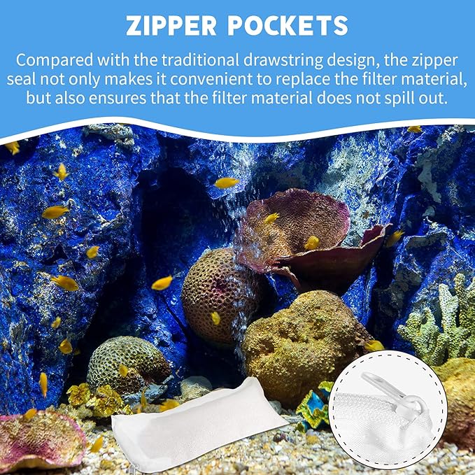 Tegeme 10 Pieces Small Aquarium Filter Media Bags with Zipper 3 x 8 Inch 150 Micrometre Fine Mesh Filter Media Bags for Fish Tank Activated Carbon Charcoal Fresh or Saltwater Tanks