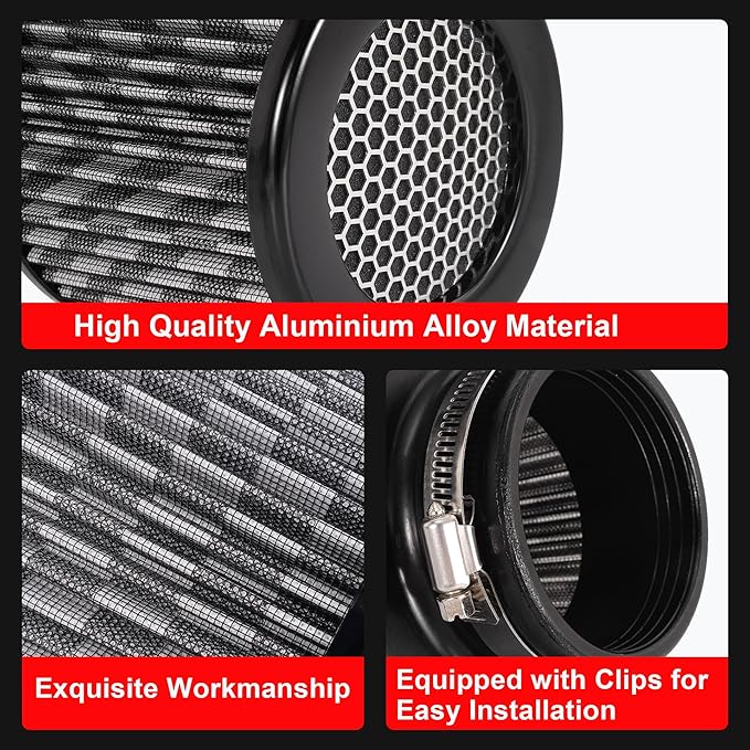 Cold Air Intake Filter High Performance Washable Filter Clamp-On Replacement Air Filter Flange Diameter 3inch/76mm Carbon Fibre Pattern