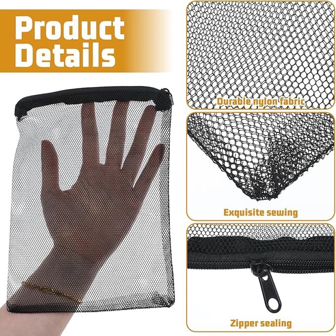 Grevosea 20 Pcs Aquarium Filter Media Bags, Fish Tank Coarse Mesh Bags 5.91 x 7.87 Inch Nylon Mesh Bag with Zipper for Activated Carbon Ceramic Rings Bio Balls Black & White