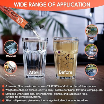 Water Filter Straw, Personal Water Filtration System, Water Purifier, Outdoor Emergency Survival Gear and Equipment for Hiking Camping Accessories Travel Fishing Emergency Preparedness (2PCS)
