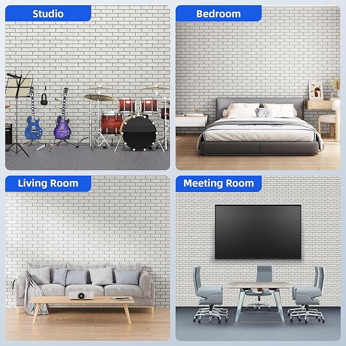 20 Pack Acoustic Panels with Self Adhesive, 12" X 12" X 0.4" High Density Sound Proof Foam Panels for Walls, Soundproof Wall Panels, Brick Sound Absorbing Panels for Home Studio Office Decor Ivory Tan