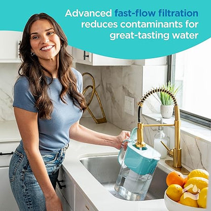 HOMEWATER 10-Cup Pitcher Filter (Teal) – BPA-Free, High-Capacity 2.4L Pitcher with Fast-Flow Carbon Filter, Wide Mouth for Easy Pouring, Removable Filter Replacement, Locking Lid, and Dishwasher-Safe