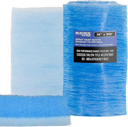 Master Elite Premium Paint Spray Booth Exhaust Filter Roll, 36" x 300' - 18 Gram Heavy-Duty Fiberglass Paint Arrestor - Captures Traps Overspray Particles in Auto Car Autobody Refinish Booths