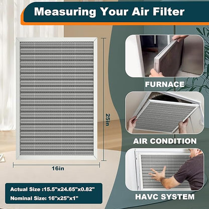 16x25x1 Reusable Air Filter, Washable, MERV 8, Permanent Electrostatic Air Filter, Lasts a Lifetime, Breathe Safely at Home or in the Office