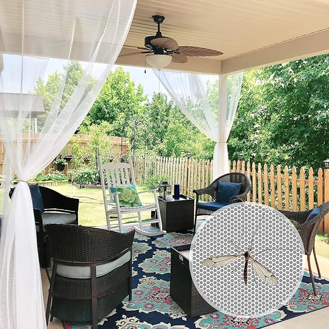 RYB HOME 2 Panels Porch Screen Mesh Outdoor Curtains Lightweight Mosquito Netting for Patio Gazebo Pool Hut Bug Netting Size Adjustable, White, 118 inches Wide x 108 inches Long