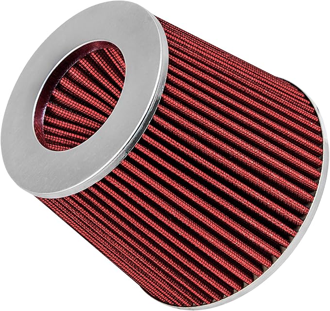 Mortar Aftermarket Auto Air Filter Replacement - Car Enthusiast Class Universal Cold Air Intake Gulps in More Air for More Engine Power & Passionate Induction Sound, 3 In, Red
