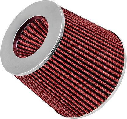 Mortar Aftermarket Auto Air Filter Replacement - Car Enthusiast Class Universal Cold Air Intake Gulps in More Air for More Engine Power & Passionate Induction Sound, 3 In, Red