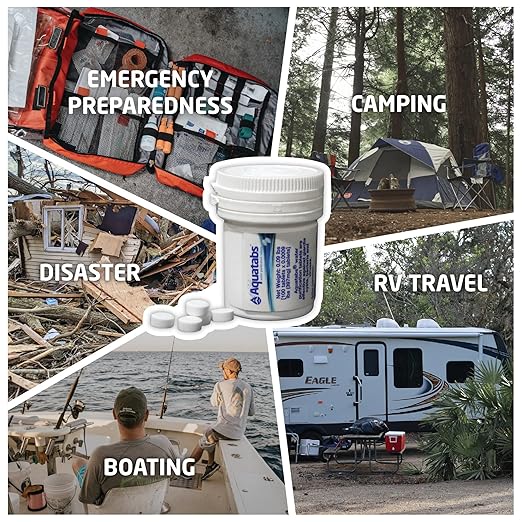 Aquatabs Water Purification Tablets (397mg, 100 Pack). Water Filtration System for Camping, Boating, Emergency Water, Survival Kit, and Marine. Easy-to-Use Water Purifier Treatment.