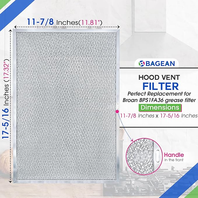 Bagean Stove Hood Vent Filter 11.81"x17.32" BPS1FA36 Compatible with Broan Range Hood Filter Replacement - Fit's Allure Range Overhead Aluminum Screen - Blocks Grease & Filters Over Oven Air (2-Pack)
