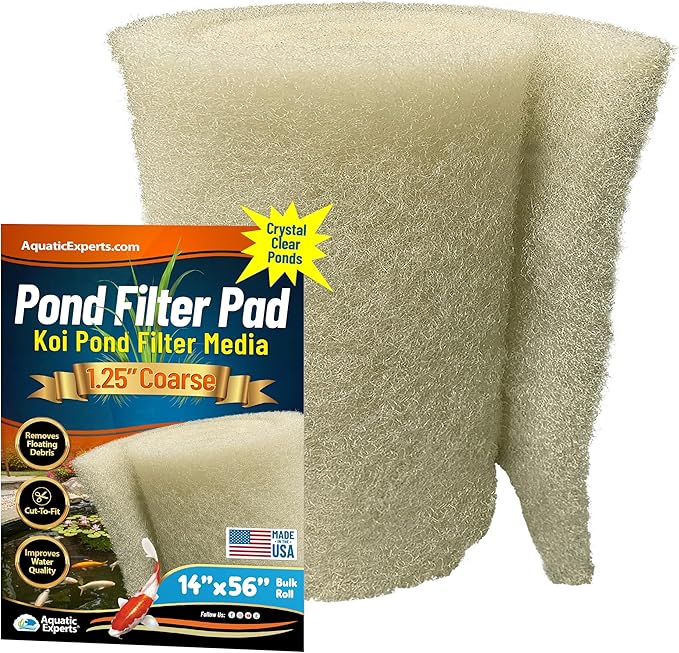 Aquatic Experts Beige COARSE Pond Filter Pad - 1.25 inch Thick - Bulk Roll Water Garden Filter Pond Media - Made in USA, (1.25 inch by 14 inch by 56 inch)