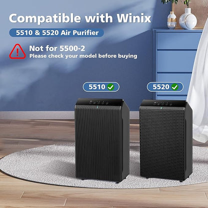 5510 5520 Replacement Filter Q Compatible with Winix 5510/5520 Air Purifier, HEPA and Deodorization Activated Carbon Filter Combo, Part# 1712-0123-00 (2 Set)