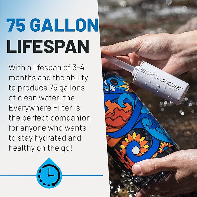 Epic Water Filters Everywhere Bottle Filter Complete Filter | 1-Pack | 75 Gallon Total Life | 3-4 month Supply | Compatible with all Epic Water Bottles | Replaces Everyday and Outdoor