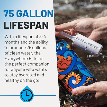 Epic Water Filters Everywhere Bottle Filter Complete Filter | 1-Pack | 75 Gallon Total Life | 3-4 month Supply | Compatible with all Epic Water Bottles | Replaces Everyday and Outdoor