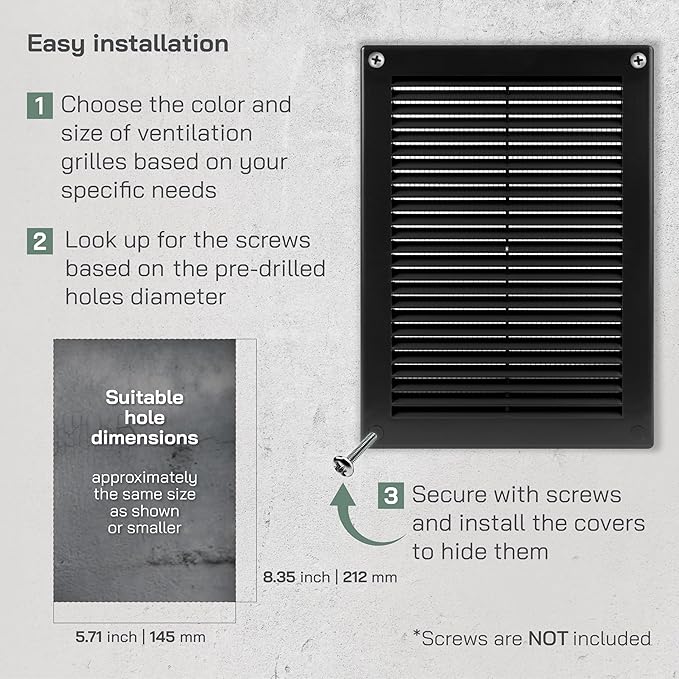 Vent Systems 5.5" x 8" Inch (Opening Dimensions) - Pack of 2 - Plastic Black Soffit Vent Cover - Flat Rectangular Air Vent Grille - Air Vent Deflector - HVAC 7" x 10" Inch (Overall Dimensions)