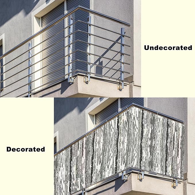 Privacy Screen Protector 3.6' x 49.2' Durable UV-Resistant Privacy Fence Panels for Outside, Included Cable Ties for Balcony, Apartment, Backyard, Patio, Porch, Garden, Vertical Floor Pattern