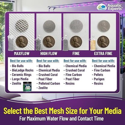 Aquatic Experts Fine Aquarium Media Bag, Durable Drawstring Bags for Fish Tank Filters, 450 Micron Mesh, (Fine, 8" x 12" - 3 Pack)