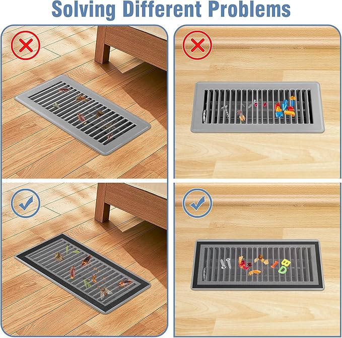 6 Pack Strong Magnetic Floor Vent Cover - PVC Mesh Register for Wall Ceiling Floor Catch Debris Hair Insect (Black, 5.5 x 12 Inch)