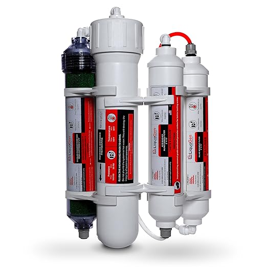 LiquaGen 4 Stage Reverse Osmosis and Deionization (RO/DI) Portable Space Saver Water Purification System | Water Filtration System for Aquarium Filter Processes + Manual Flush Valve (75 GPD)