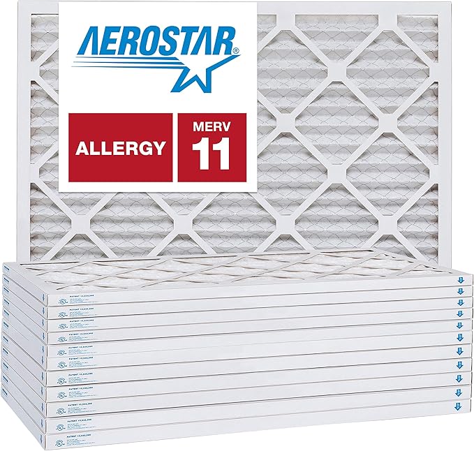 Aerostar 20x22.25x1 MERV 11 Air Filter, Pleated AC Furnace HVAC Filters (19.875x22.25x0.75), for Allergies Asthma Dust Pet Dander Smoke Bacteria Viruses, MPR 1500 FPR 10, USA, 12 Pack