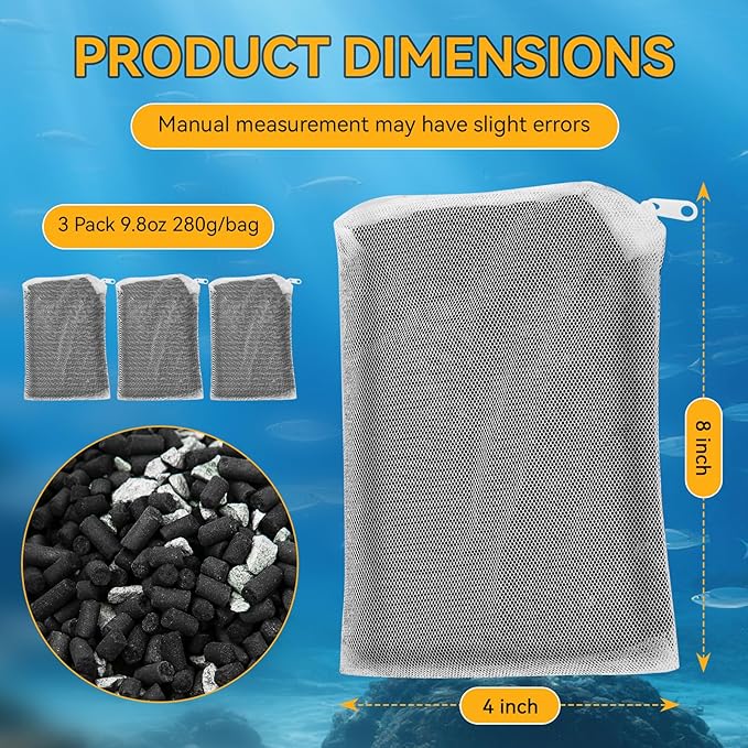 3 Pack 8 Oz Pro-C Mixed Aquarium Canister Filter Media Bag (Activated Carbon + Zeolite) for Penn-Plax Cascade Filter Parts, Also fits Eheim ECCO, Eheim Pro/Pro II, AquaClear 500 and FilStar Canisters