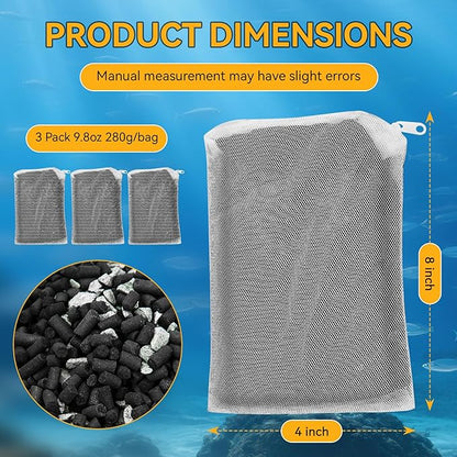 3 Pack 8 Oz Pro-C Mixed Aquarium Canister Filter Media Bag (Activated Carbon + Zeolite) for Penn-Plax Cascade Filter Parts, Also fits Eheim ECCO, Eheim Pro/Pro II, AquaClear 500 and FilStar Canisters