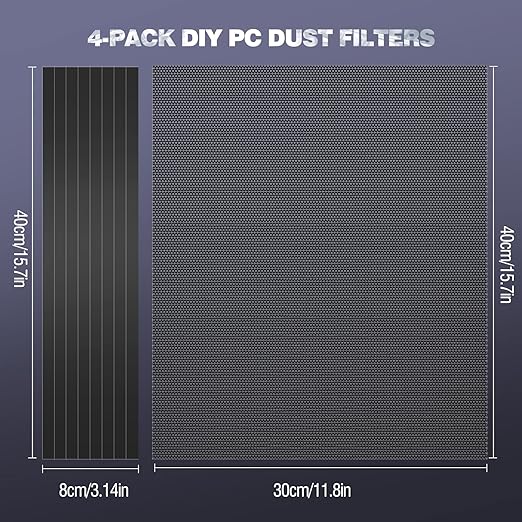 MoKo 400x300mm DIY PC Case Dust Mesh Filter, [4 Pack] PVC Dustproof Magnetic Dust Filter Cover, PC Mesh Grill with Magnetic Frame Strip Computer Cooler Fan Dust Filter for Computer PC Case, Black