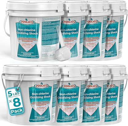 Non-Chlorine Spa Shock for Hot Tub, Chlorine-Free Shock Treatment for Hot Tubs, Spas and Swimming Pools, Quick Dissolving, Fast Acting Oxidizing Shock for Crystal Clear Water- 5lbs*8 Packs