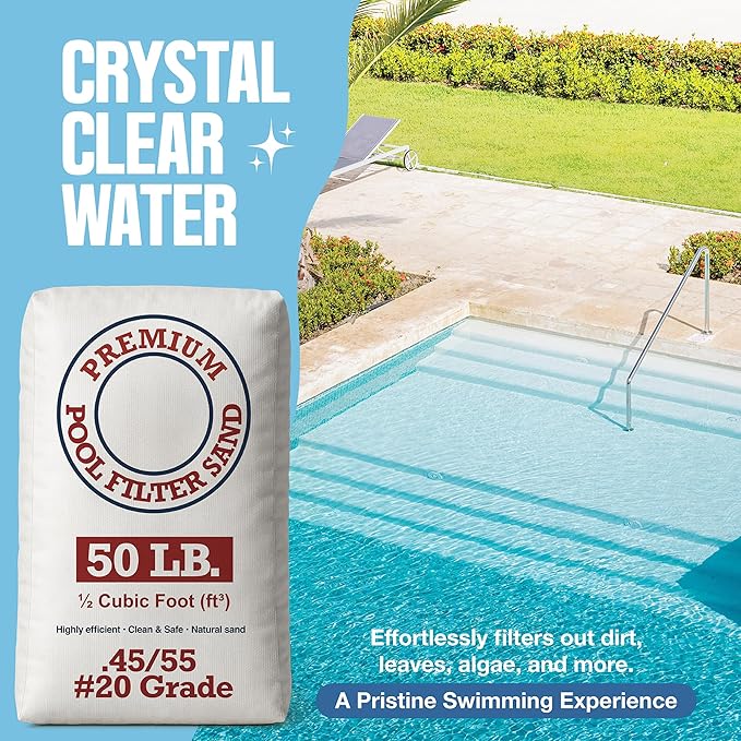Play22 20 Grade Pool Filter Sand - Pool Sand, 50 Pound Bag Silica Sand for Pool Filter, Non Staining, Non Corroding, for Above Ground and Inground Swimming Pool Care