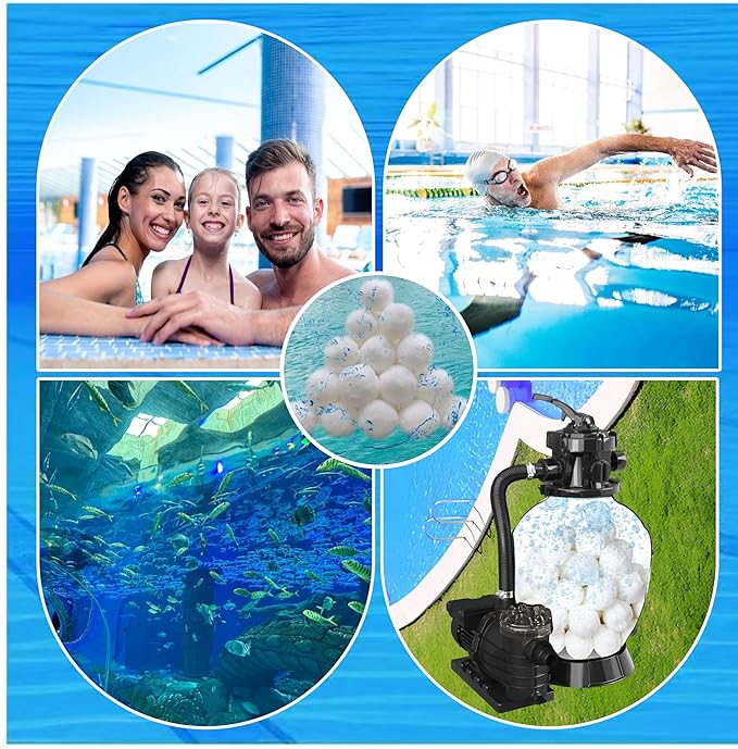 1.5 lbs Pool Filter Balls for Sand Filter, Reusable Pool Sand Filter Balls, Efficient Pool Fiber Filter Balls, Blue Filter Media Balls for Pool (Equals 55lbs Pool Filter Sand) (1, White)