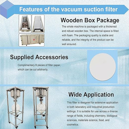 10L Vacuum Filtration System, Negative Pressure Suction Filter with Stainless Steel Buchner Funnel & Glass Filter Flask, Discharge Valve & Brake Casters, for Lab Chemical Industrial Use