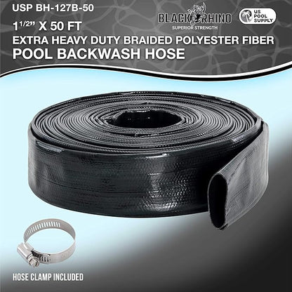 U.S. Pool Supply Pool Backwash Hose 1 1/2 Inch Diameter x 50 Feet - Discharge Hose for Pump, Sand Filter & Sump Pump Hoses - Burst Resistant Lay Flat Drainage Hoses for Inground & Above Ground Pools