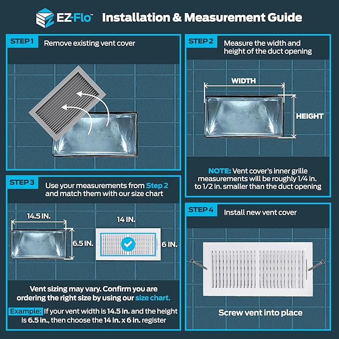 EZ-FLO 14 x 6 Inch (Duct Opening) Air Vent Cover for Wall or Ceiling, Two-Way Ventilation Register, Solid Steel HVAC Register Cover, White, 61613