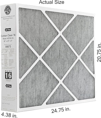 Lennox Healthy Climate X6675 20x25x5 Healthy Climate Carbon-Clean MERV 16 Filter Bundle with Same Day Supply Filter Change Reminder Magnet (5-Pack)