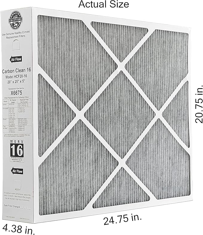 Lennox Healthy Climate Lennox X6675 20x25x5 Healthy Climate Carbon-Clean MERV 16 Filter Bundle with Same Day Supply Filter Change Reminder Magnet (2-Pack) 2 Count (Pack of 1)