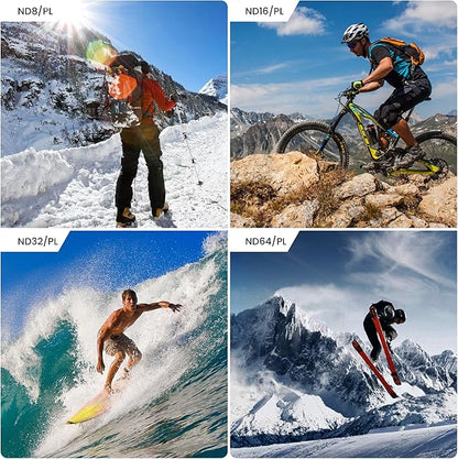 Walking Way ND Filter Set Compatible with DJI Osmo Action 5 Pro/Action 4-4 Pack (ND8/PL, ND16/PL, ND32/PL, ND64/PL),Neutral Density Filters HD Optical Glass/Multi-Coated